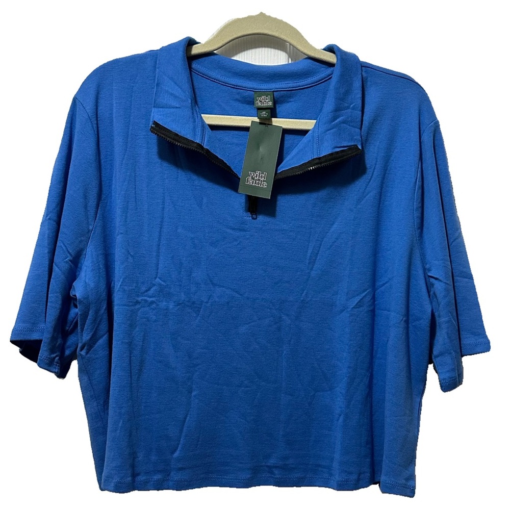 Blue Quarter-Zip Top Women’s Plus Size 2X Short Sleeve Collared NEW